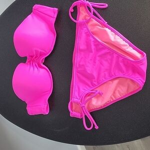 Victoria's Secret BRIGHT NEON PINK bikini swimsuit side ties